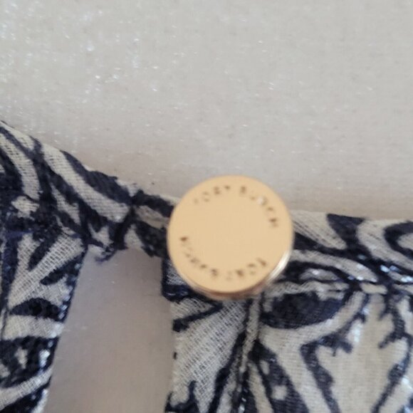 Tory Burch Stretch Silk Keyhole Neck Blue Metallic Long Sleeve Blouse Size 4 - Picture 7 of 12